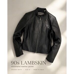 Amanda Smith Black Sheep Nappa Lambskin Leather Moto Jacket 90s